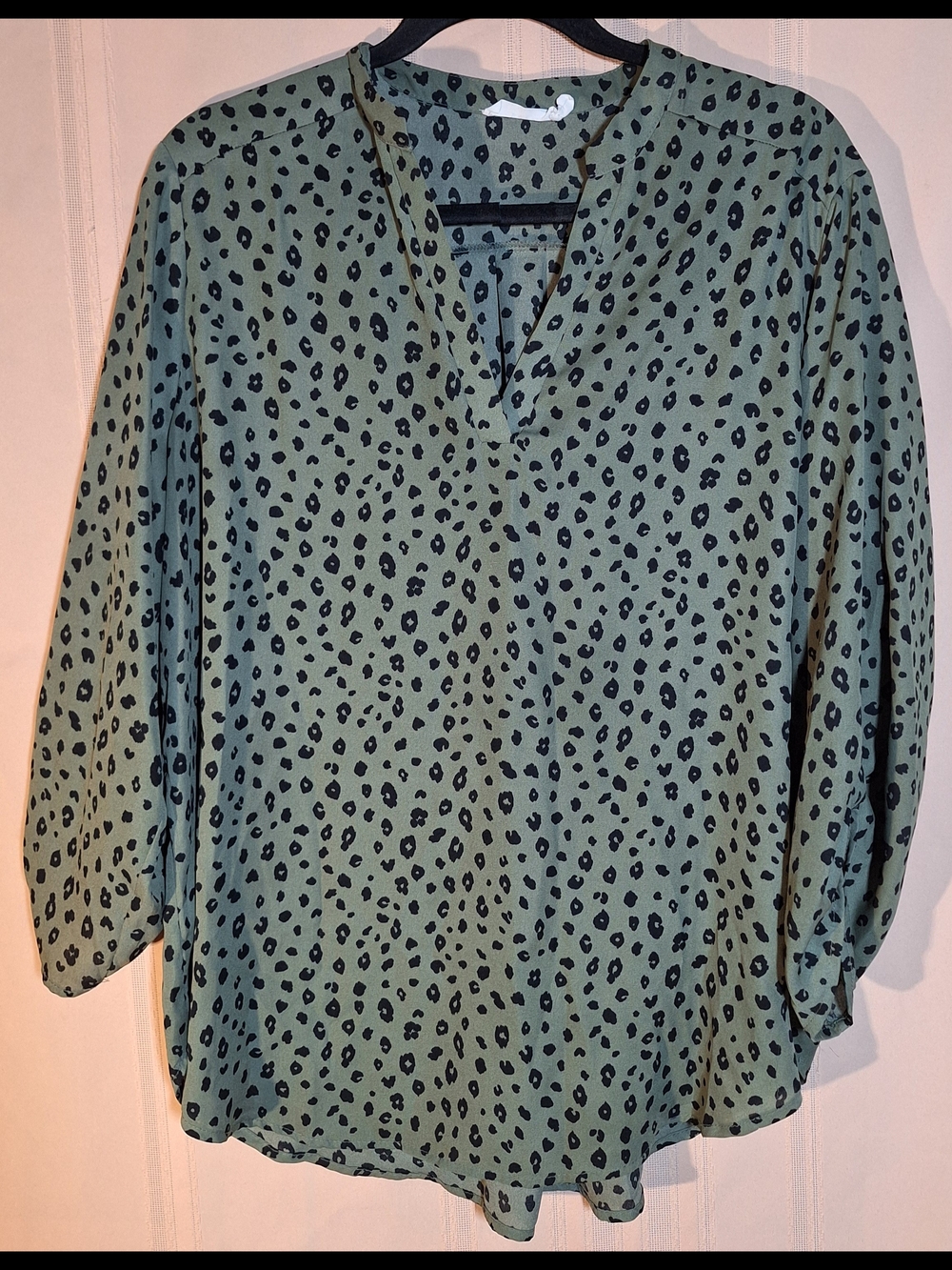LUSH Sage Green Leopard Print V-Neck Blouse